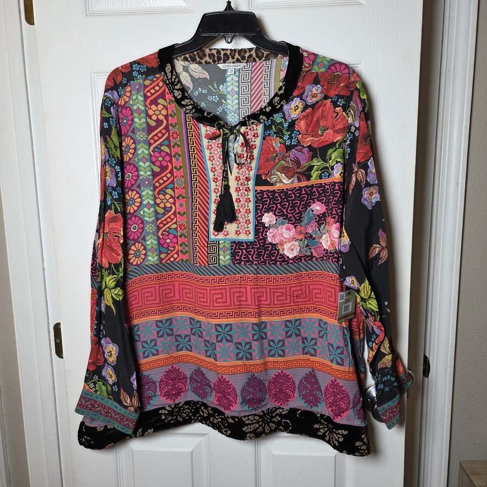John Mark 3X colorful embroidered tunic top NWT art to wear maximalist statement
